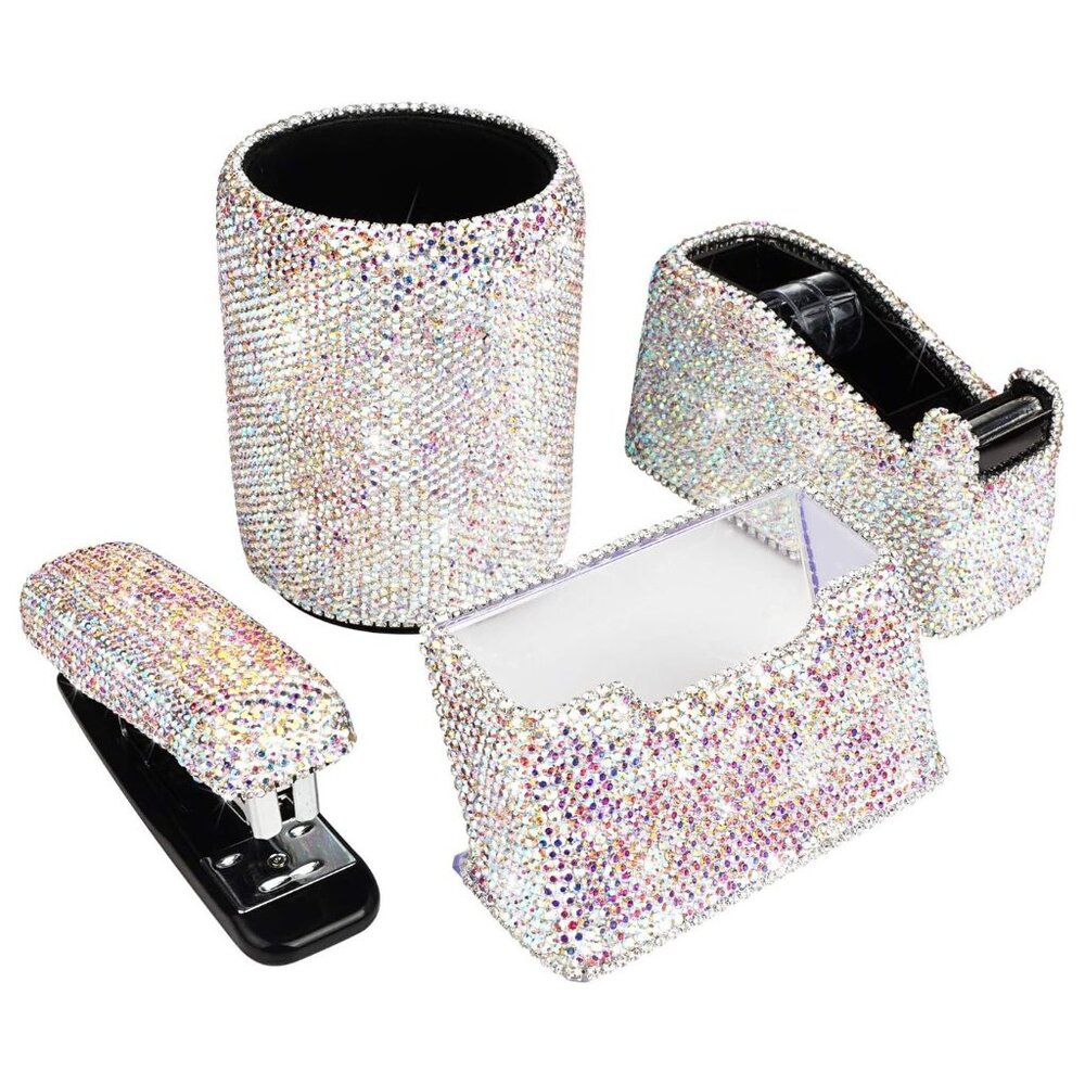 NEW Sparkling Bling Swarovski Crystal Rhinestone Desk Set: Black +Gift! - Picture 14 of 16